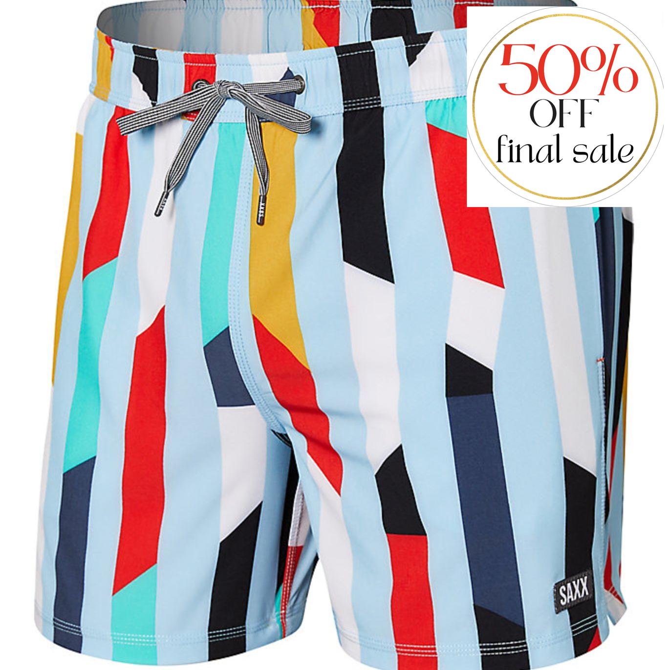 SAXX Oh Buoy Men's 5" Swim Trunks in Cutwork Stripe-Mens-SAXX-Airy Bue-Small-Anna Bella Fine Lingerie, Reveal Your Most Gorgeous Self!