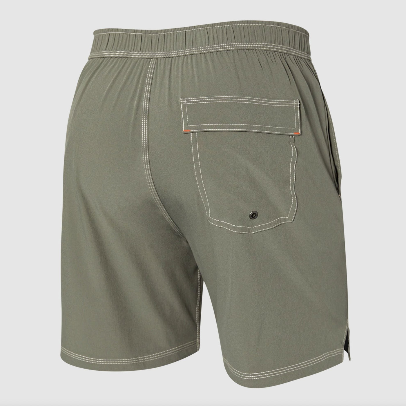 SAXX Oh Buoy Men's 7" Swim Trunks in Cargo Grey-Anna Bella Fine Lingerie-These 2N1 swim shorts combine a Slim Fit liner over a fixed-waist shell. The integrated liner is form-fitting through the butt and thighs. Made for beach bash and beyond. Featuring an ultra-light mesh liner and the BallPark Pouch™, Oh Buoy is primed for your next pool party. BallPark Pouch™, Three-D Fit™, Flat Out Seams™, rear patch pocket with security key loop, front pockets, stash pocket on leg