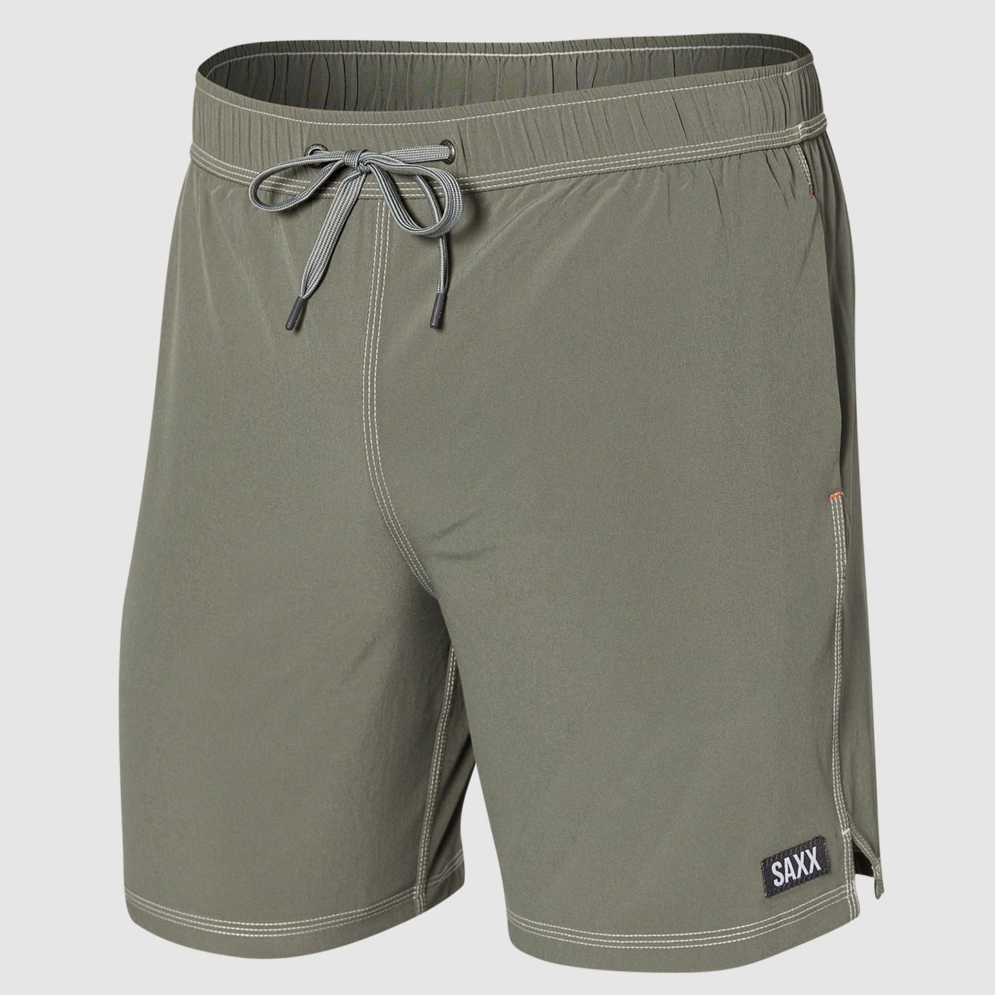 SAXX Oh Buoy Men's 7" Swim Trunks in Cargo Grey-Anna Bella Fine Lingerie-These 2N1 swim shorts combine a Slim Fit liner over a fixed-waist shell. The integrated liner is form-fitting through the butt and thighs. Made for beach bash and beyond. Featuring an ultra-light mesh liner and the BallPark Pouch™, Oh Buoy is primed for your next pool party. BallPark Pouch™, Three-D Fit™, Flat Out Seams™, rear patch pocket with security key loop, front pockets, stash pocket on leg