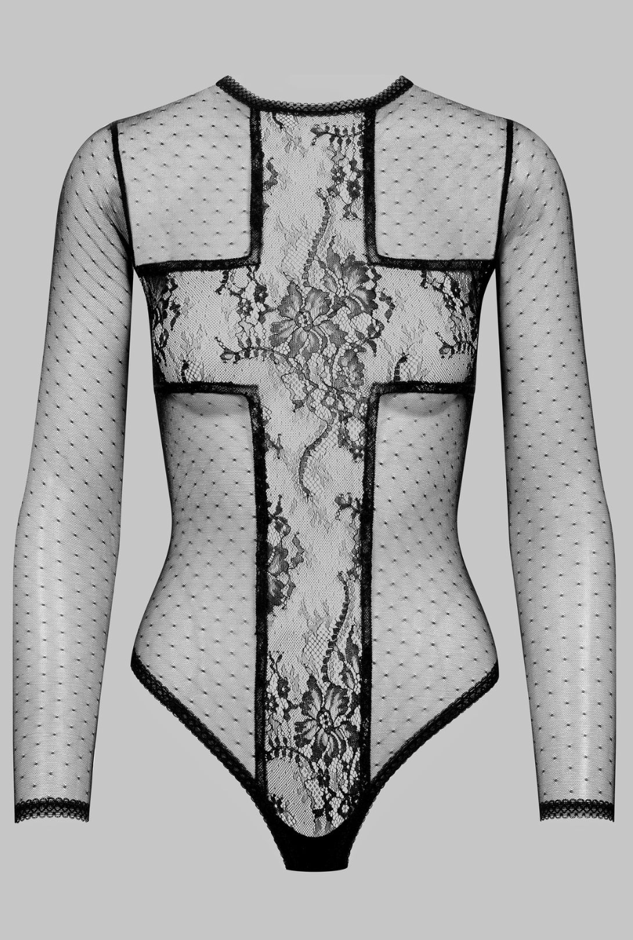 Scandale Inspiration Divine Cross Long-Sleeve Bodysuit 565705-Bodysuit-Not specified-Black-Small-Anna Bella Fine Lingerie, Reveal Your Most Gorgeous Self!