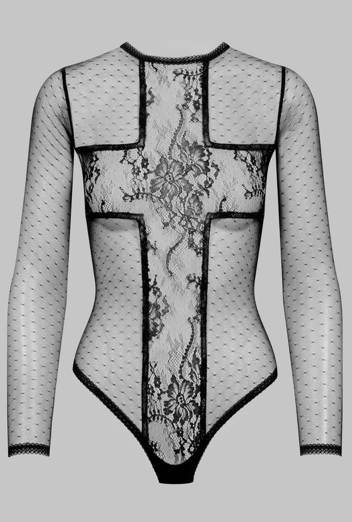 Scandale Inspiration Divine Cross Long-Sleeve Bodysuit 565705-Bodysuit-Not specified-Black-Small-Anna Bella Fine Lingerie, Reveal Your Most Gorgeous Self!