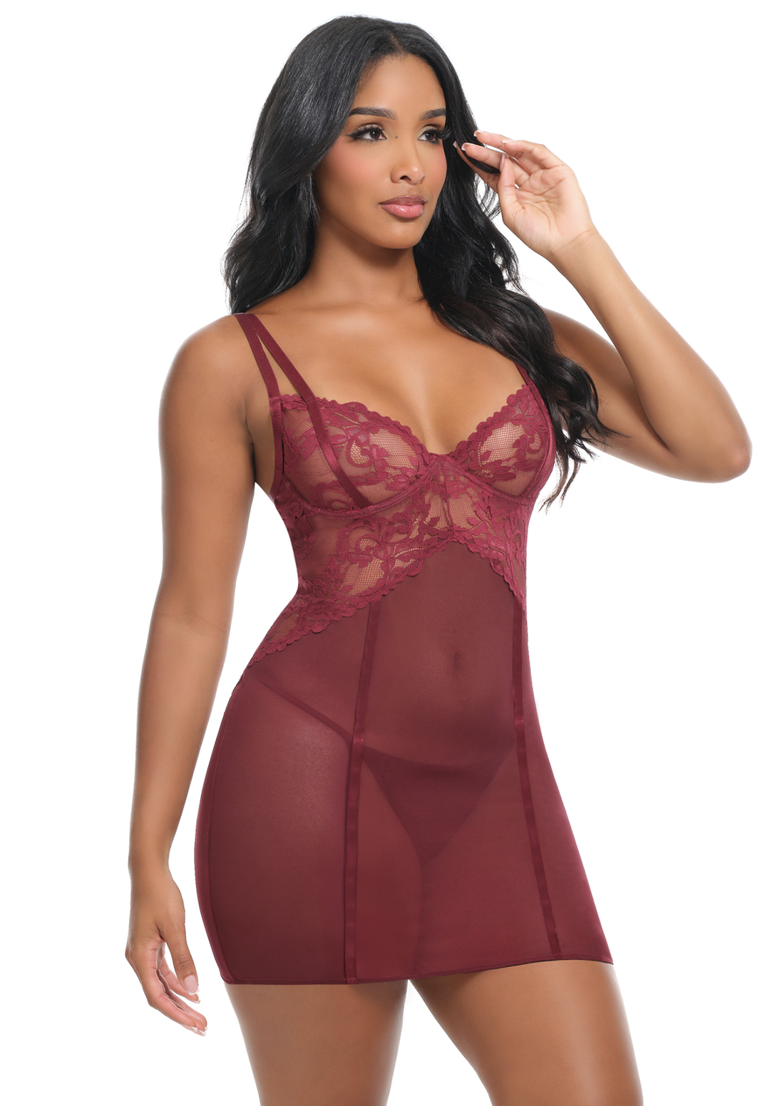 Oh la la Cheri Marisol UW Lace Fitted Babydoll 71-12200 in Zinfandel