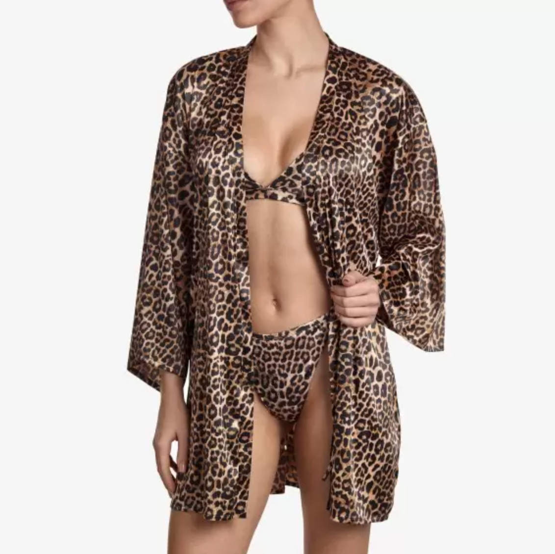 Ajour Mirage Satin Lounge Robe KIM2-Anna Bella Fine Lingerie-Animal Print-XSmall/Small-