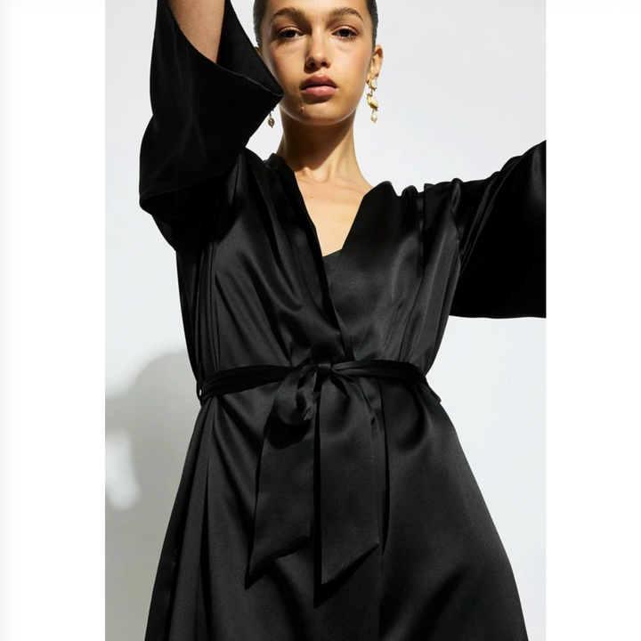 Ginia Silk Wrap Robe in Black GBS600