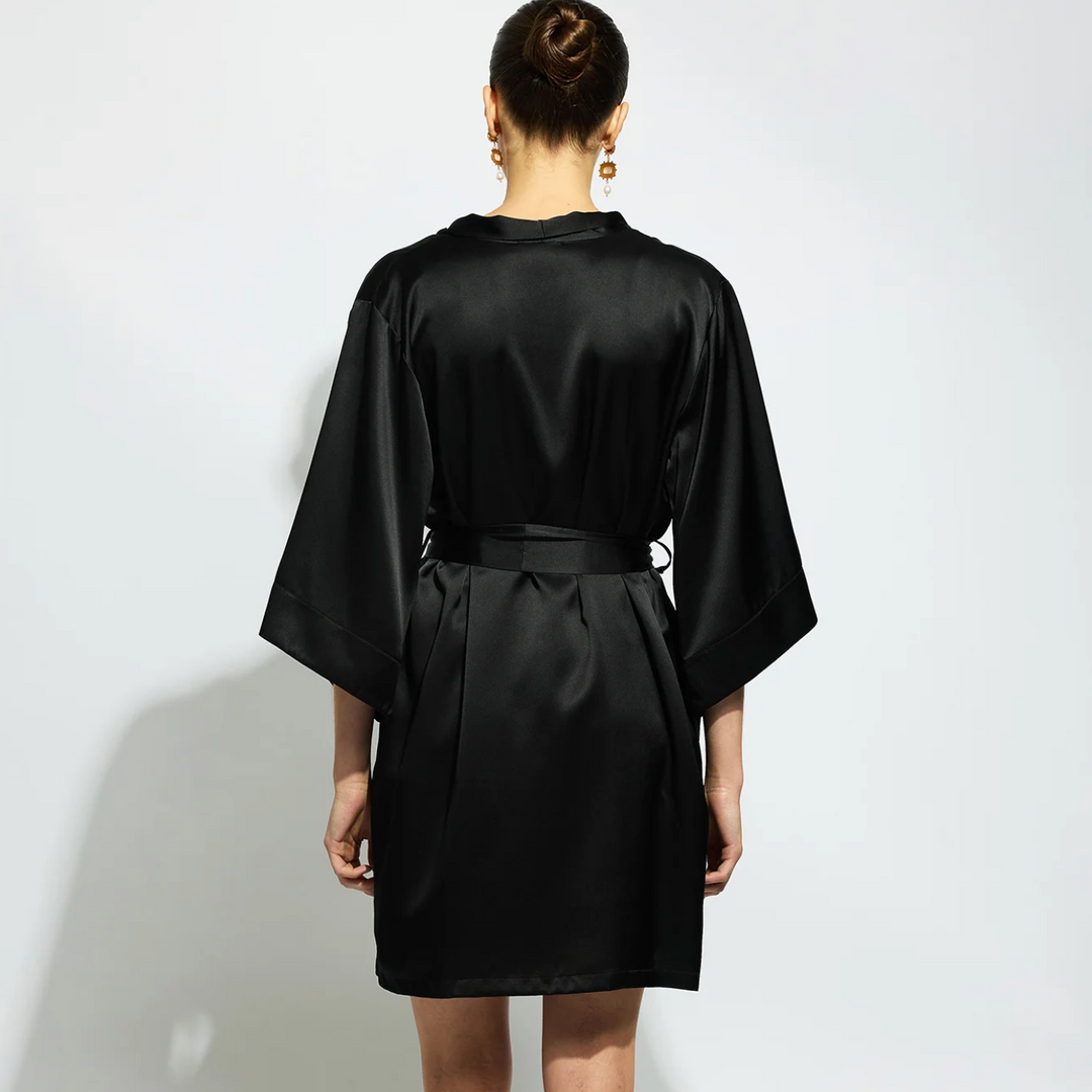 Ginia Silk Wrap Robe in Black GBS600