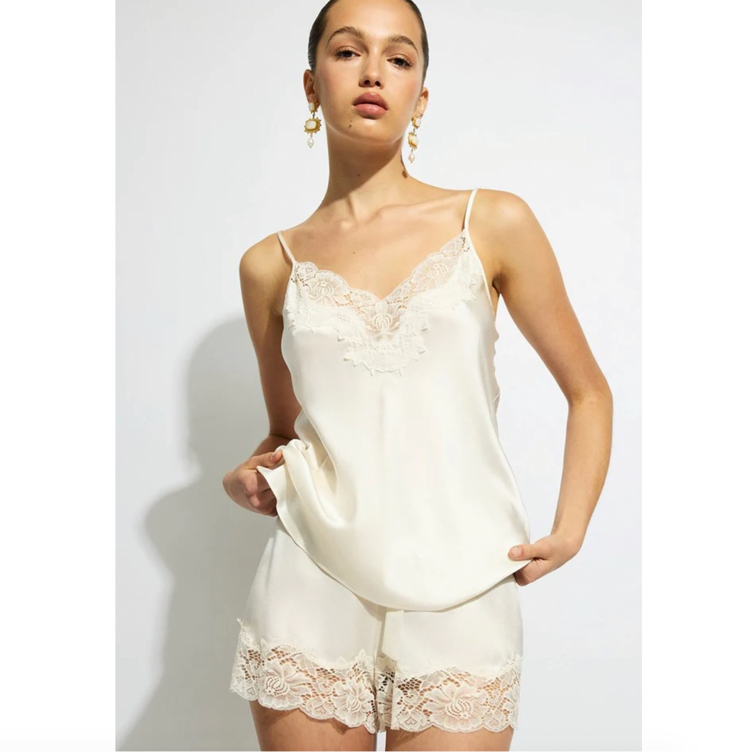 Ginia Silk Lace Cami Short Set in Creme GBS202101