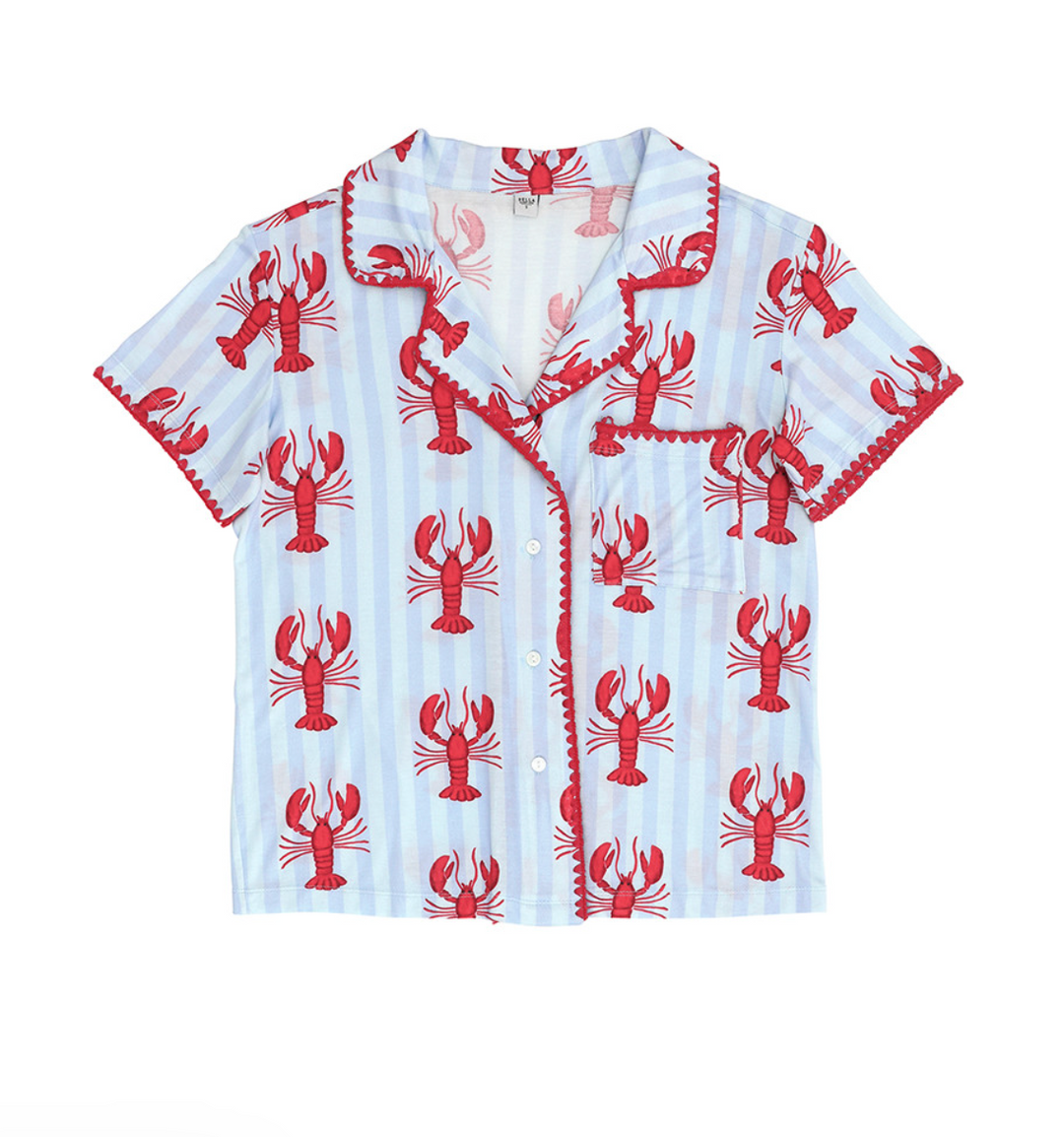 Bella Short Bamboo PJ Set T1878 in Blue Stripe &amp; Lobsters