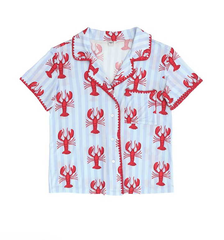 Bella Short Bamboo PJ Set T1878 in Blue Stripe &amp; Lobsters