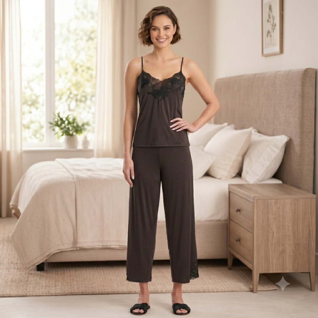Natori Enchant Cami Pant Set V76312 in Espresso