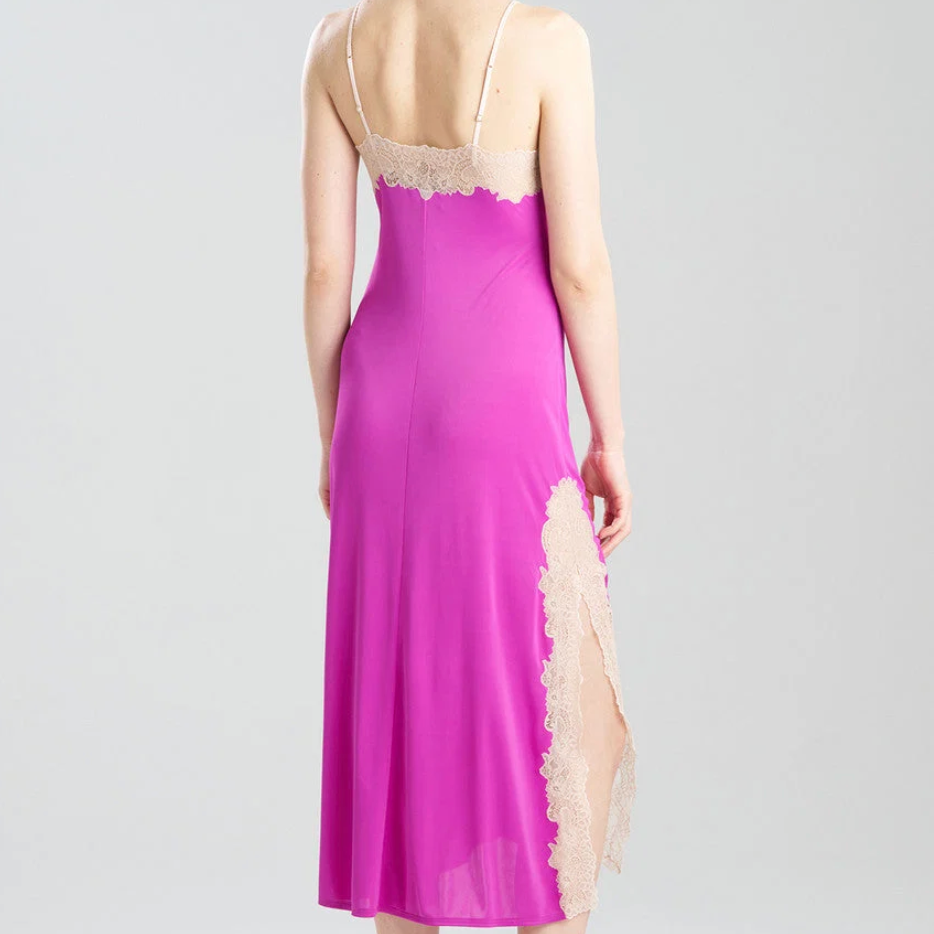 Natori Enchant Lace Slit Gown in Magenta V73012