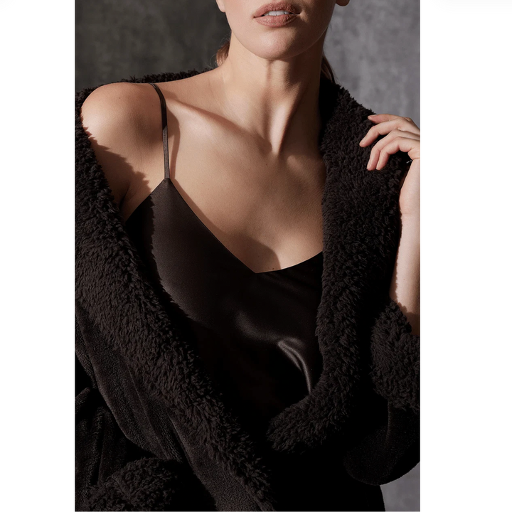 Natori Plush Sherpa 52" Robe D74068 in Espresso