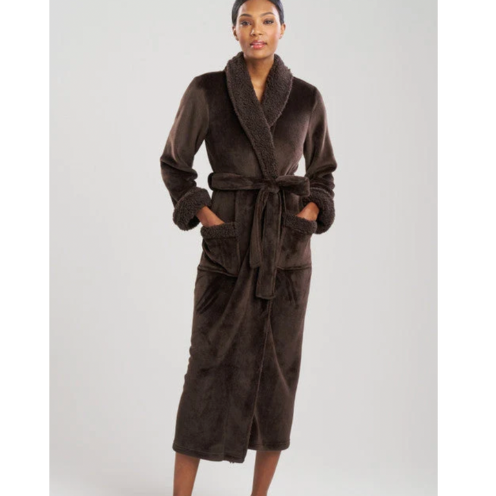 Natori Plush Sherpa 52" Robe D74068 in Espresso