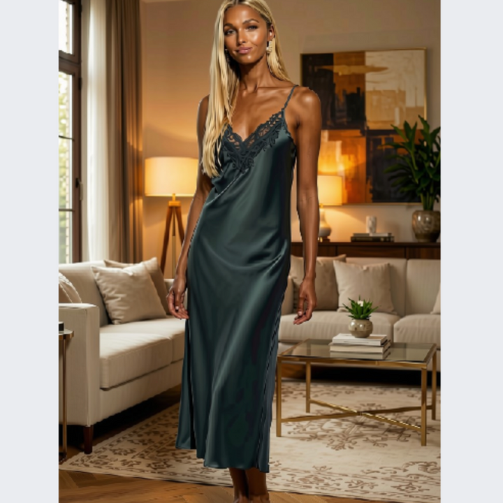 Ginia Silk Lace Slip in India Ink GBS401