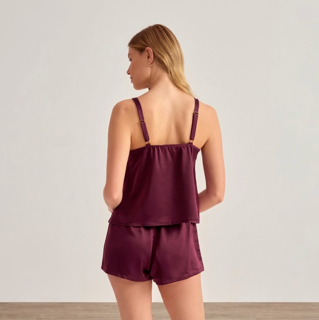 Rya Collection Halo Cami Tap Short Set 1159 in Dark Cherry