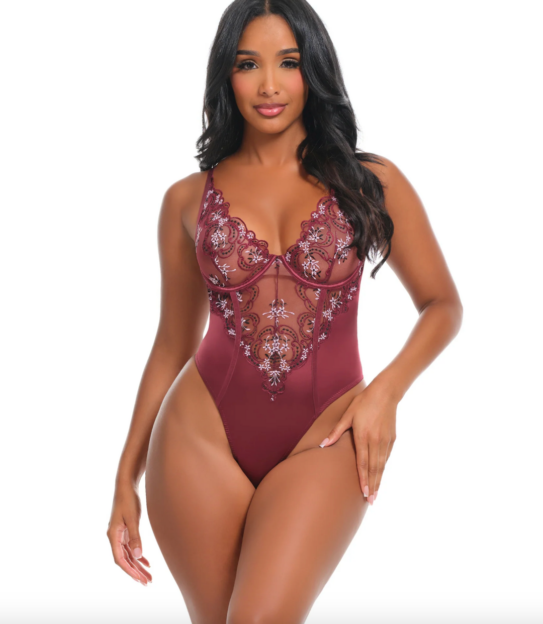 Oh la la Cherie Eloise Embrodiered Teddy in Zinfandel