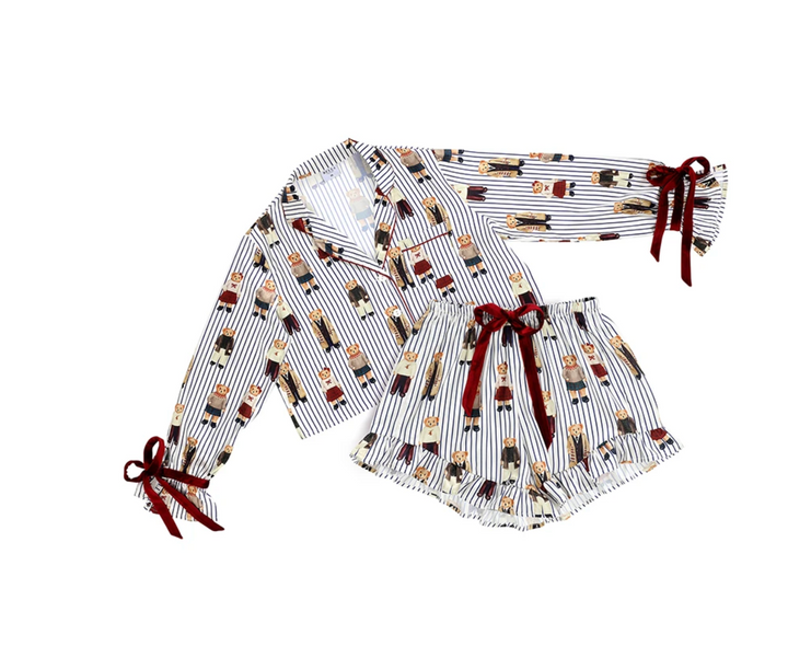 Bella Bears with Navy Stripes Short PJ Set T6014