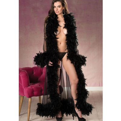 Shirley of Hollywood Long Feather Robe in Black RS1212-Robes-Shirley of Hollywood-Black-One Size Fits Most-Anna Bella Fine Lingerie, Reveal Your Most Gorgeous Self!