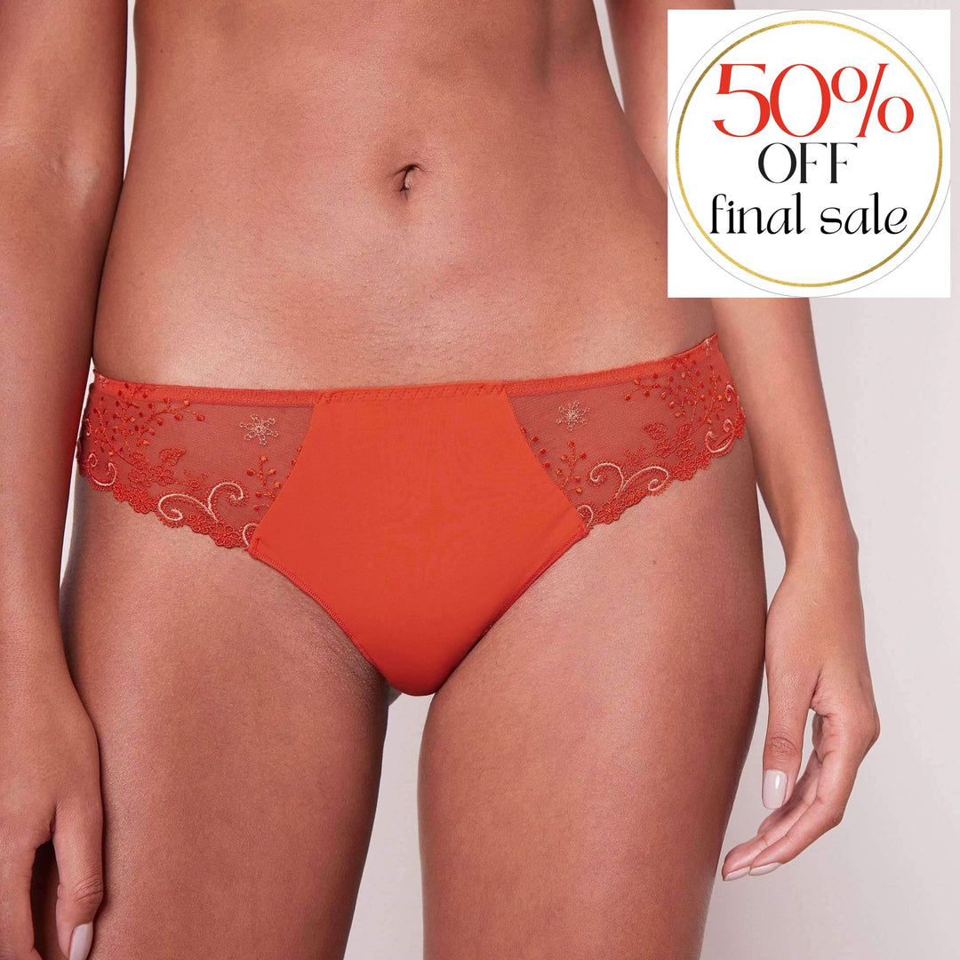 Simone Perele Delice Thong 12X700-Panties-Simone Perele-Blood Orange-XSmall (1)-Anna Bella Fine Lingerie, Reveal Your Most Gorgeous Self!
