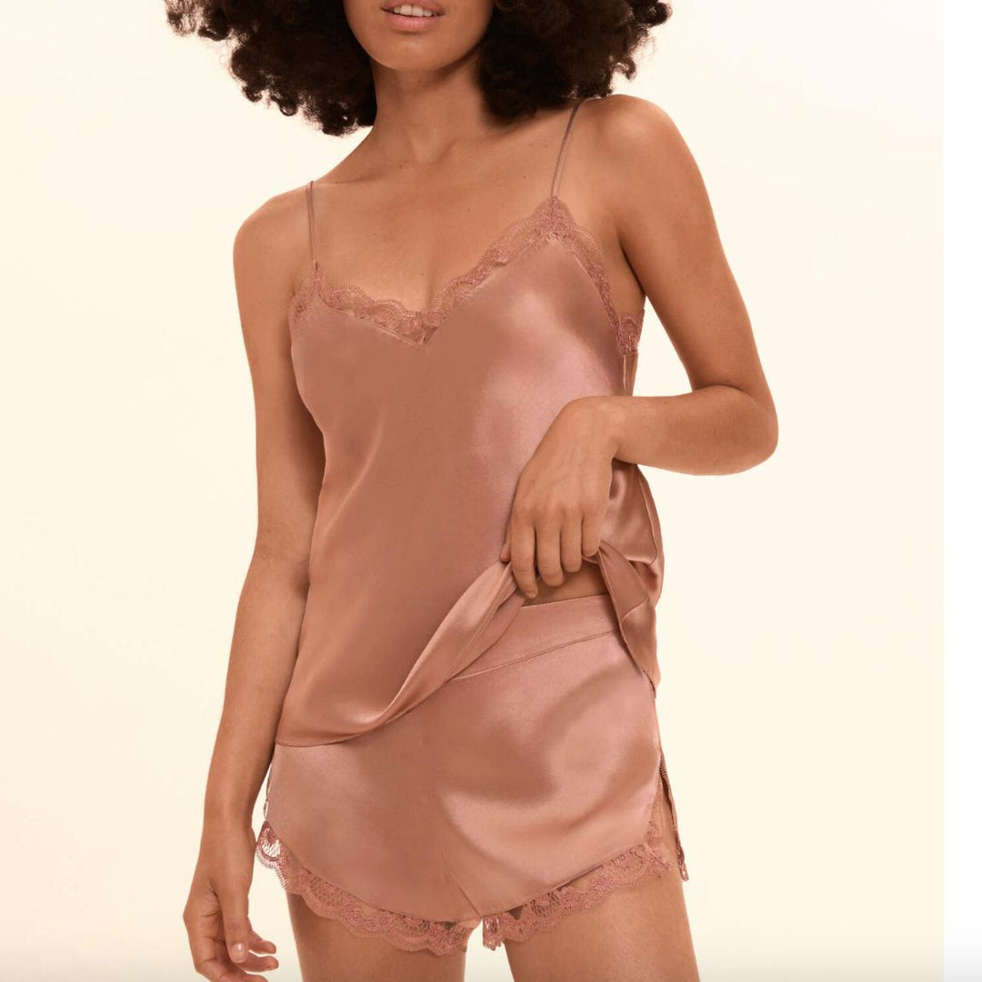 Simone Perele Love Me Lace Trim Silk Cami and Short Set 1F8902 in Rose Fume-Loungewear-Simone Perele-Rose Fume-Small-Anna Bella Fine Lingerie, Reveal Your Most Gorgeous Self!
