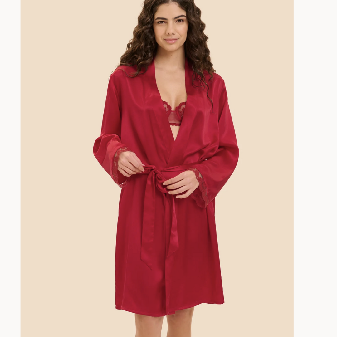 Simone Perele Love Me Silk Kimono in Opera Red 1F8982-Robes-Simone Perele-Opera Red-Small/Medium-Anna Bella Fine Lingerie, Reveal Your Most Gorgeous Self!