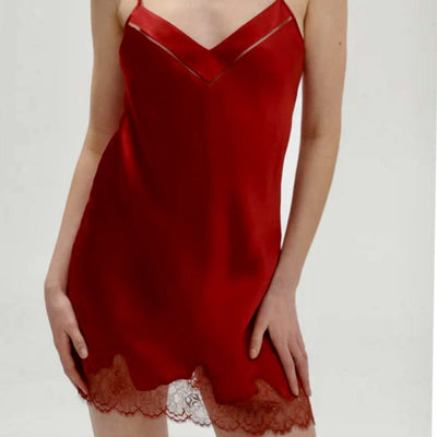 Simone Perele Nocturne Silk Chemise Tango Red 17F940-Loungewear-Simone Perele-Tango Red-XSmall-Anna Bella Fine Lingerie, Reveal Your Most Gorgeous Self!