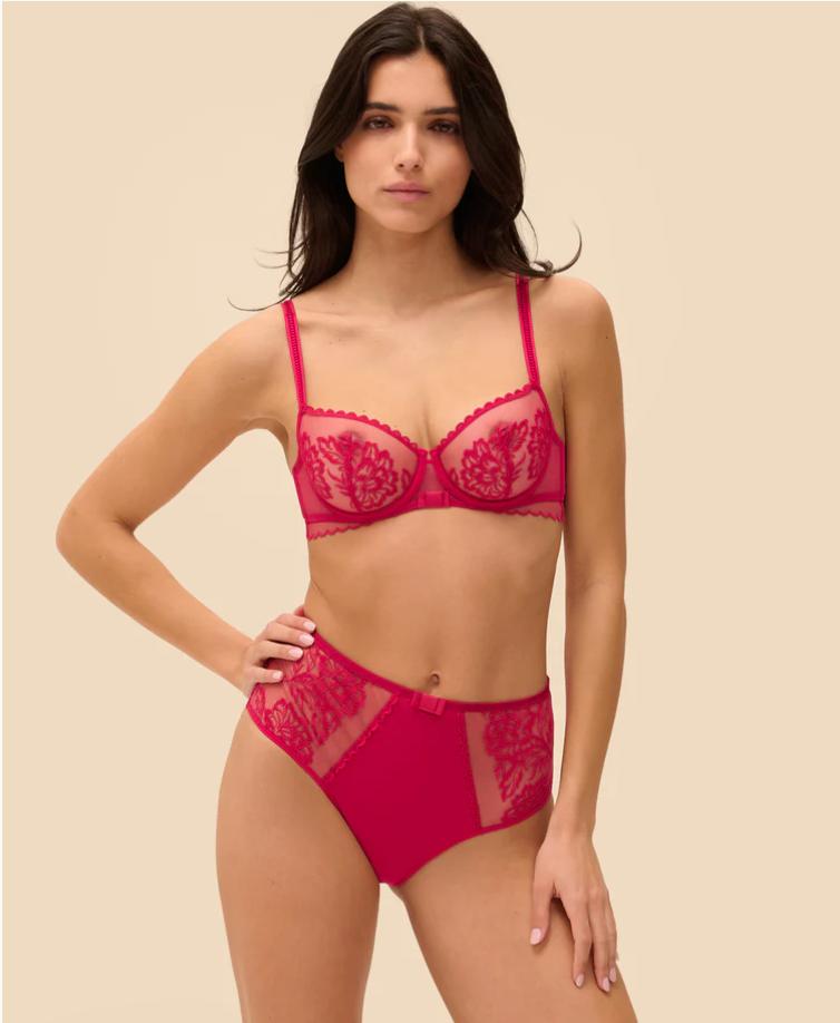 Simone Perele Romance Half Cup Bra In Cranberry 1G2330-Bras-Simone Perele-Cranberry-32-B-Anna Bella Fine Lingerie, Reveal Your Most Gorgeous Self!