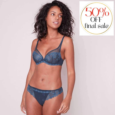 Simone Perele Wish Sheer Plunge Bra Petrol Blue 12B319-Anna Bella Fine Lingerie-Petrol Blue-30-E