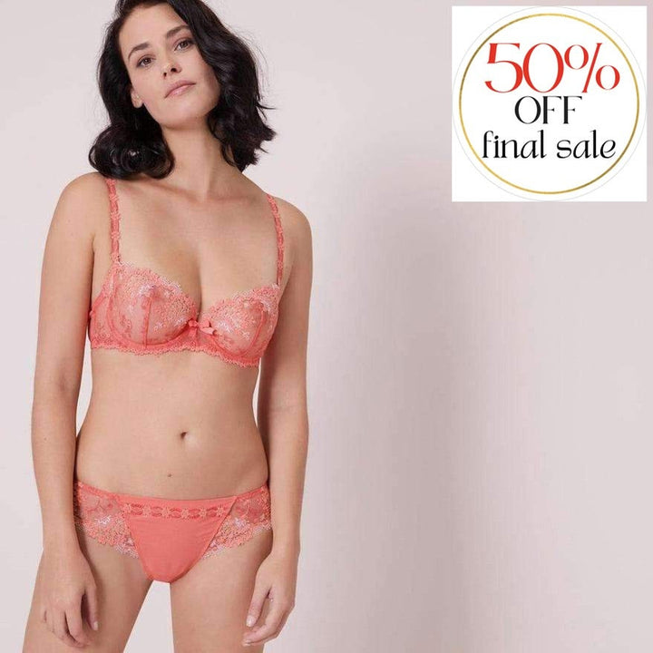 Simone Perele Wish Tanga in Coral 12B710-Panties-Simone Perele-Coral-XSmall (1)-Anna Bella Fine Lingerie, Reveal Your Most Gorgeous Self!