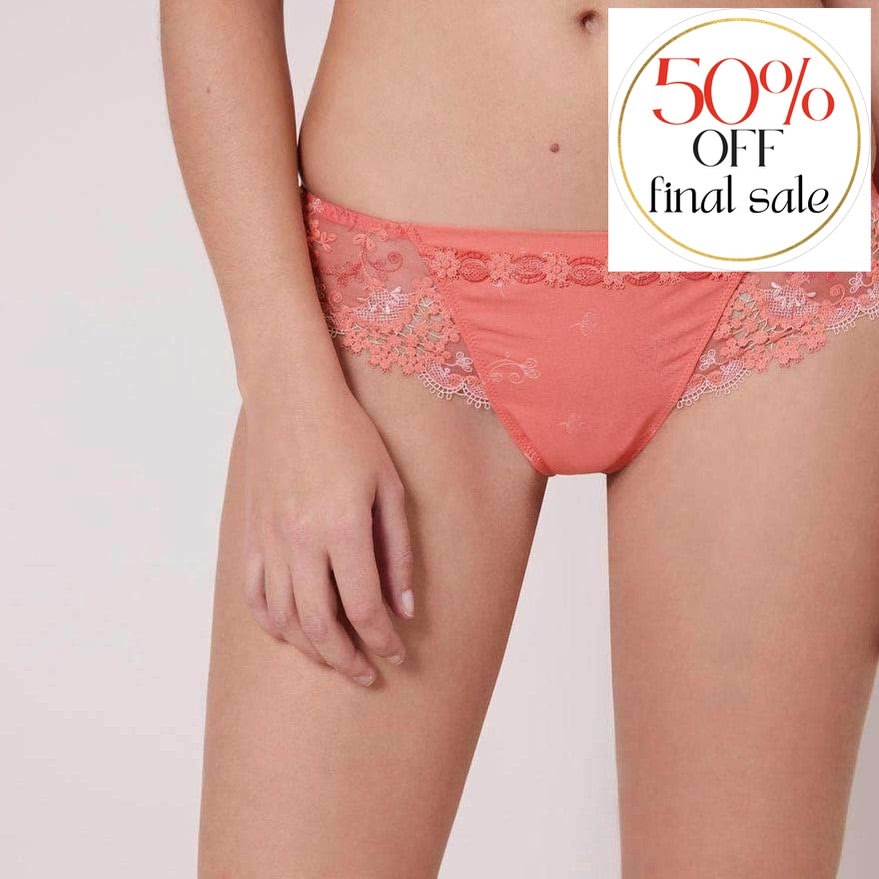 Simone Perele Wish Tanga in Coral 12B710-Panties-Simone Perele-Coral-XSmall (1)-Anna Bella Fine Lingerie, Reveal Your Most Gorgeous Self!