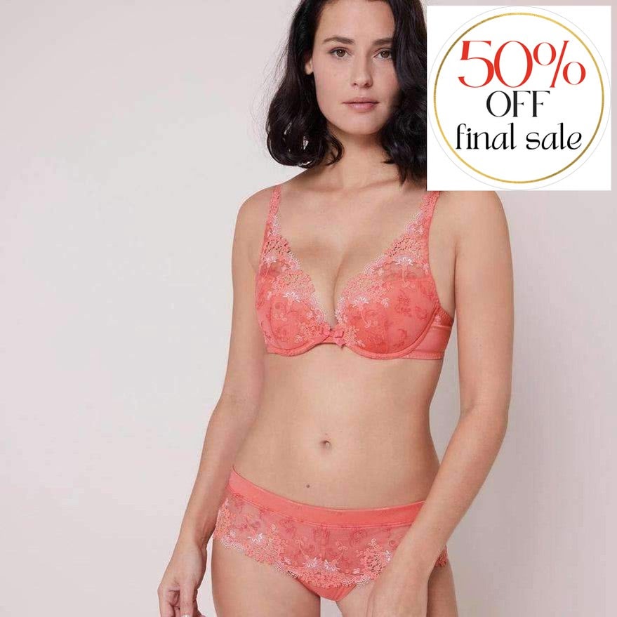 Simone Perele Wish Triangle Push Up Bra in Coral 12B347-Bras-Simone Perele-Coral-34-B-Anna Bella Fine Lingerie, Reveal Your Most Gorgeous Self!