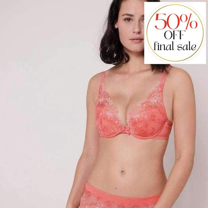 Simone Perele Wish Triangle Push Up Bra in Coral 12B347-Bras-Simone Perele-Coral-34-B-Anna Bella Fine Lingerie, Reveal Your Most Gorgeous Self!