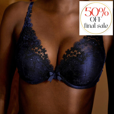 Simone Perele Wish Triangle Push Up Bra in Night Blue 12B347-Bras-Simone Perele-Night Blue-34-C-Anna Bella Fine Lingerie, Reveal Your Most Gorgeous Self!