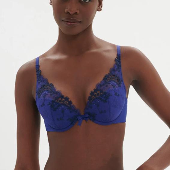 Simone Perele Wish Triangle Pushup Bra in Electric Blue 12B347-Bras-Simone Perele-Electric Blue-34-B-Anna Bella Fine Lingerie, Reveal Your Most Gorgeous Self!