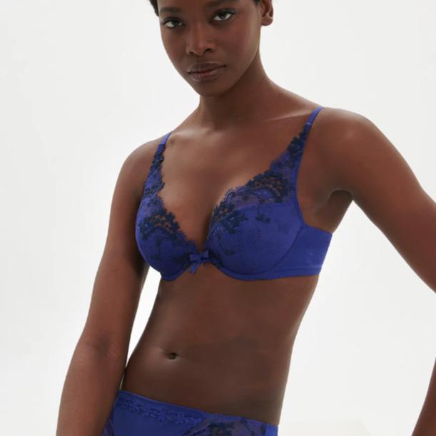 Simone Perele Wish Triangle Pushup Bra in Electric Blue 12B347-Bras-Simone Perele-Electric Blue-34-B-Anna Bella Fine Lingerie, Reveal Your Most Gorgeous Self!
