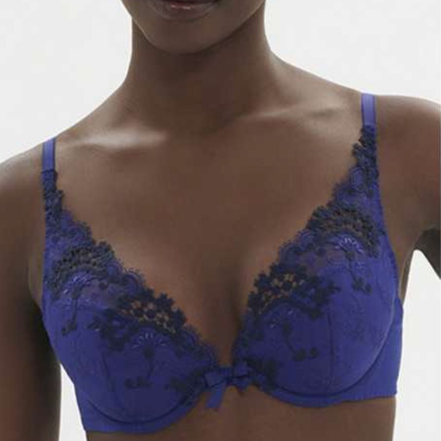 Simone Perele Wish Triangle Pushup Bra in Electric Blue 12B347-Bras-Simone Perele-Electric Blue-34-B-Anna Bella Fine Lingerie, Reveal Your Most Gorgeous Self!