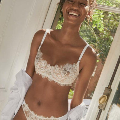 Skarlett Blue Entice Balconette Bra in White 324143-Bras-Skarlett Blue-White/Nylon-32-B-Anna Bella Fine Lingerie, Reveal Your Most Gorgeous Self!