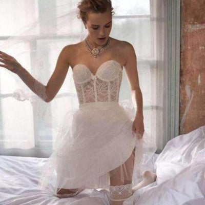 Va Bien All Lace Bustier 7474 in White & Cream-Corsets / Bustiers-Va Bien-Cream-32-C-Anna Bella Fine Lingerie, Reveal Your Most Gorgeous Self!