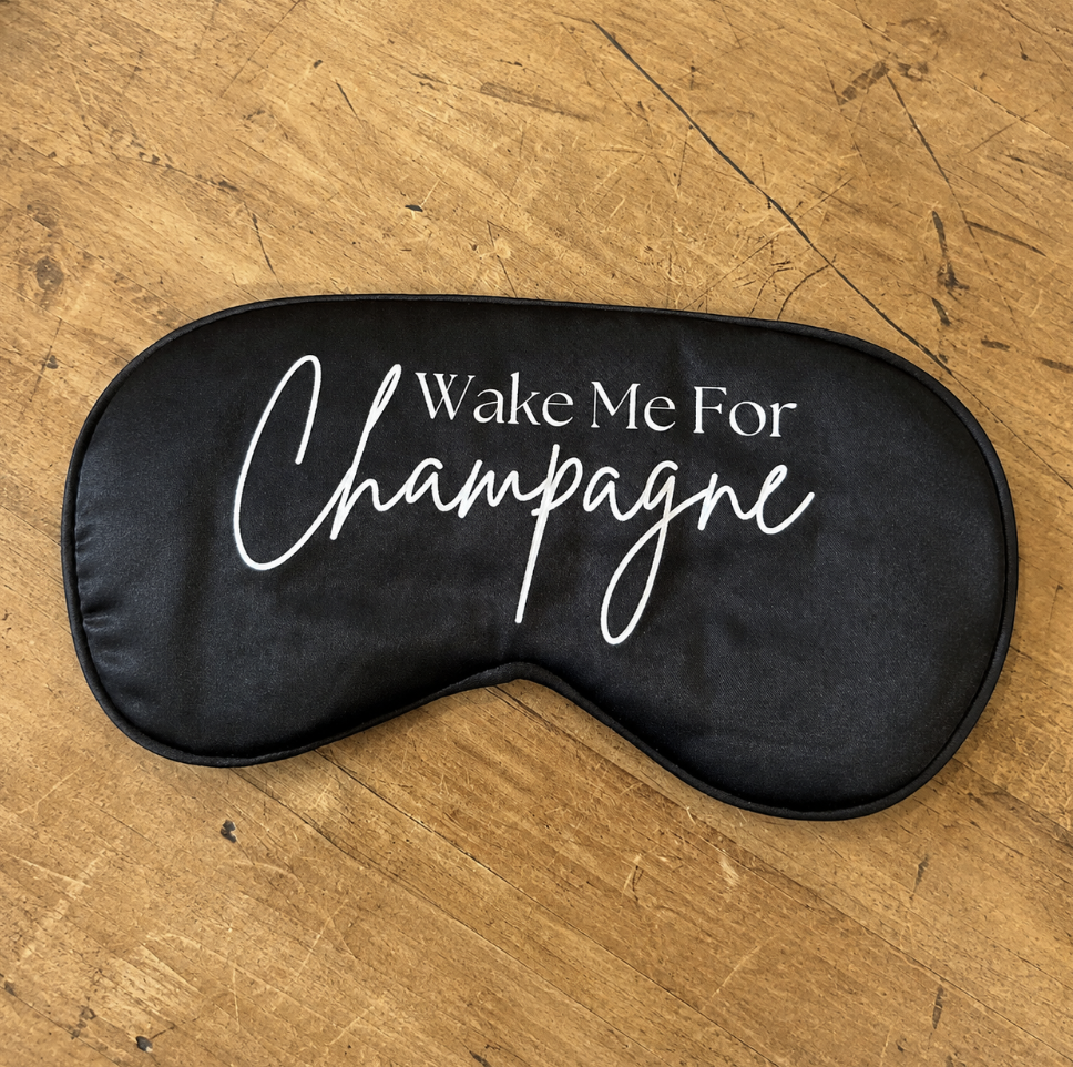 "Wake Me For Champagne" Satin Eye Mask-Eye Masks-Anna Bella Fine Lingerie-Champagne-Anna Bella Fine Lingerie, Reveal Your Most Gorgeous Self!