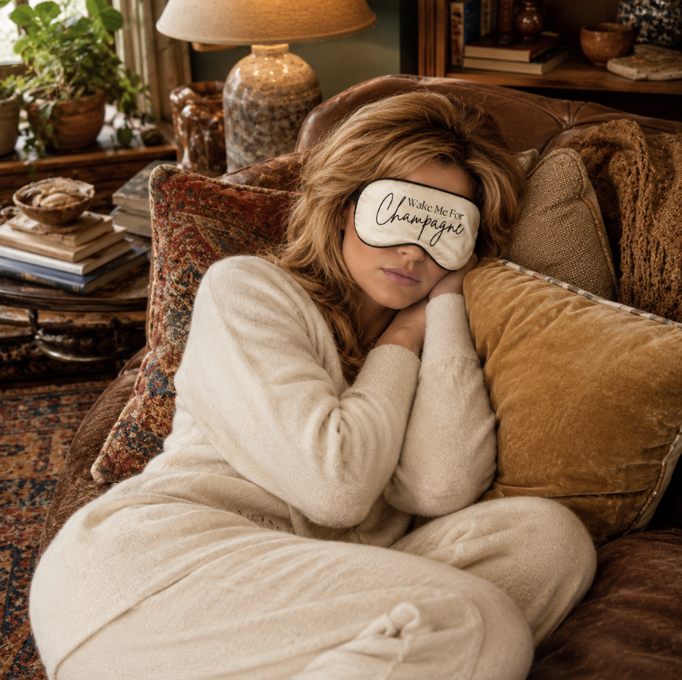 "Wake Me For Champagne" Satin Eye Mask-Eye Masks-Anna Bella Fine Lingerie-Champagne-Anna Bella Fine Lingerie, Reveal Your Most Gorgeous Self!