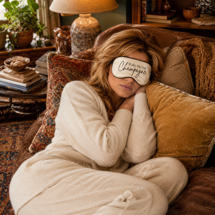 "Wake Me For Champagne" Satin Eye Mask-Eye Masks-Anna Bella Fine Lingerie-Champagne-Anna Bella Fine Lingerie, Reveal Your Most Gorgeous Self!