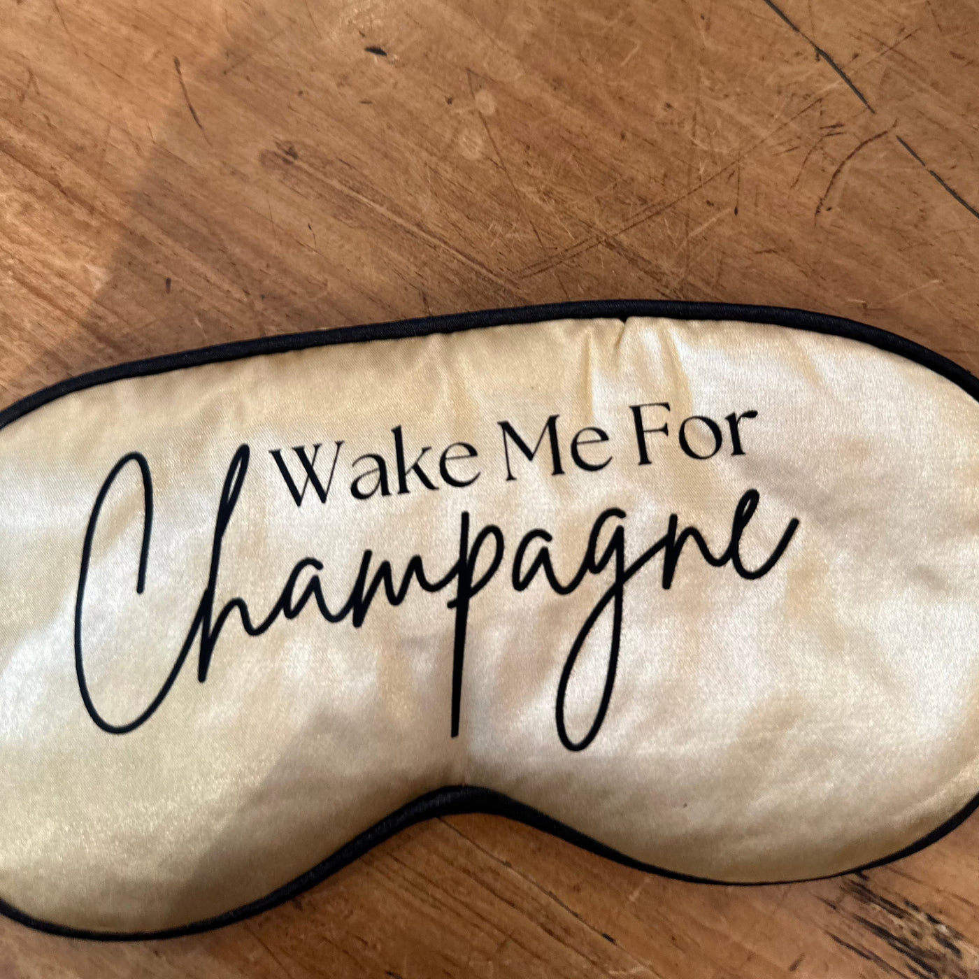 "Wake Me For Champagne" Satin Eye Mask-Anna Bella Fine Lingerie-Light Gold-