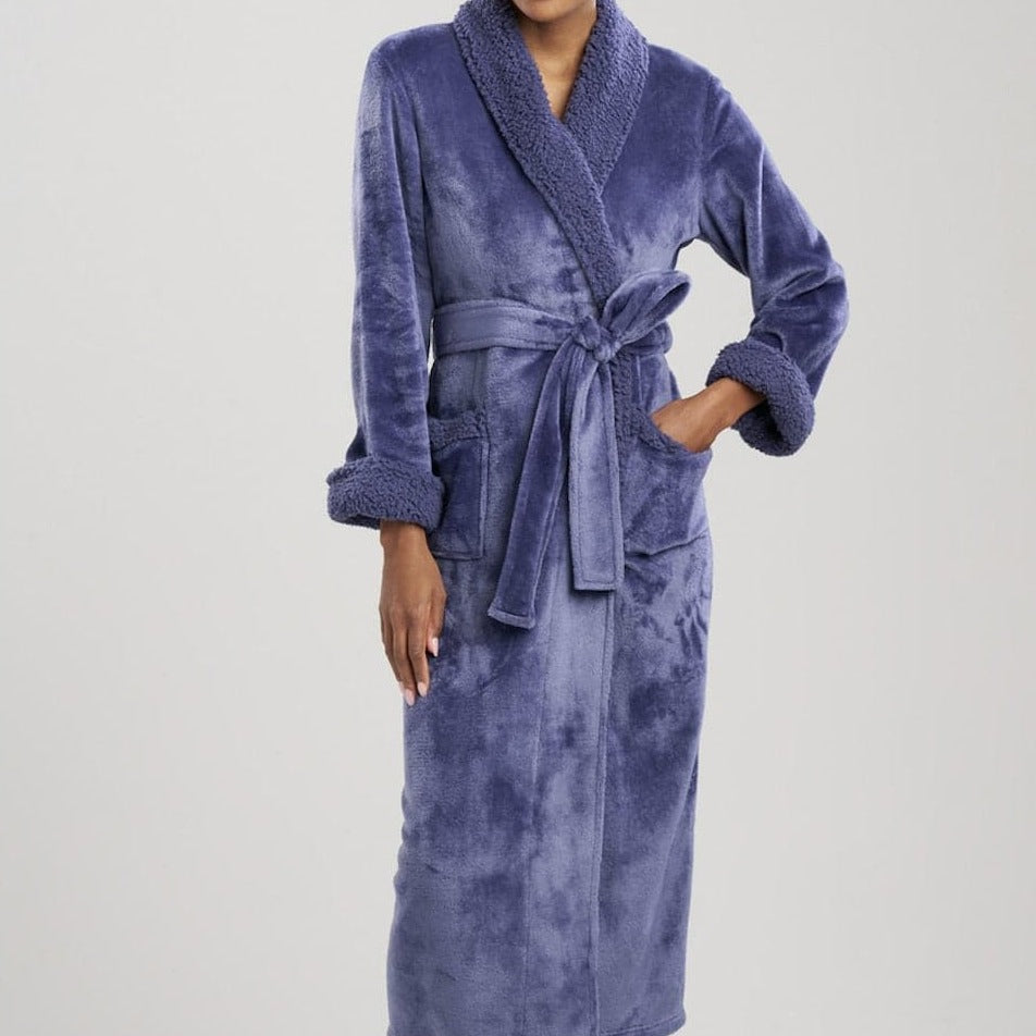 Natori Plush Sherpa French Navy 52" Robe D74068-Robes-Natori-French Navy-XSmall-Anna Bella Fine Lingerie, Reveal Your Most Gorgeous Self!