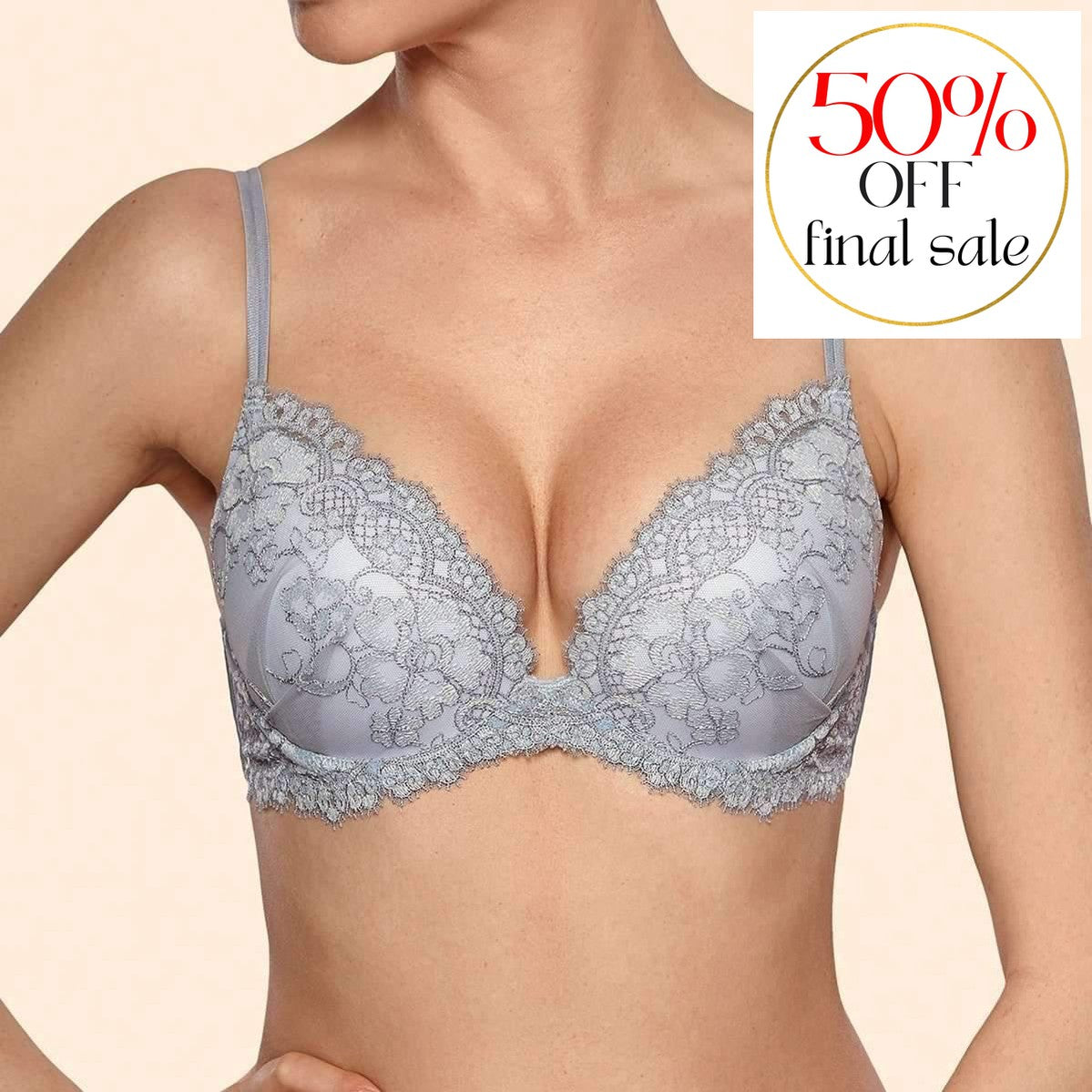 Ajour Calypso Padded Push Up Bra BP62-Bras-Ajour-Ice Grey-32-C-Anna Bella Fine Lingerie, Reveal Your Most Gorgeous Self!
