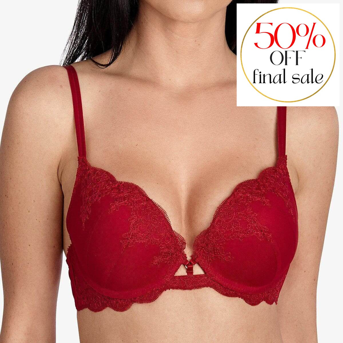 Ajour Carnation Padded Push Up Bra BP62-Bras-Ajour-Red-34-B-Anna Bella Fine Lingerie, Reveal Your Most Gorgeous Self!