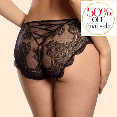Ajour Voynich Lace Back Panty with Tie T8-Panties-Ajour-Black-XSmall-Anna Bella Fine Lingerie, Reveal Your Most Gorgeous Self!