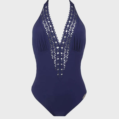 Aourage Couture Non Wire Plungling Neckline Swimsuit ABA9615-Swimwear-Lise Charmel-Blue Crystal-Medium-Anna Bella Fine Lingerie, Reveal Your Most Gorgeous Self!