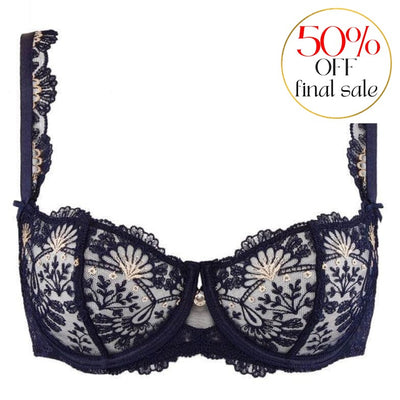 Aubade Art of Ink Half Cup Bra in Symphonie Bleue TD14-Bras-Aubade-Symphonie Bleue-32-B-Anna Bella Fine Lingerie, Reveal Your Most Gorgeous Self!