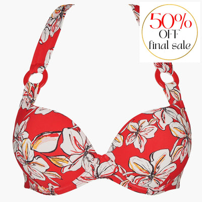 Aubade Parfums D'Ete' Moulded Push-Up Bikini Top In Red TU08-Swimwear-Aubade-Floral Sanguine Red-34-B-Anna Bella Fine Lingerie, Reveal Your Most Gorgeous Self!