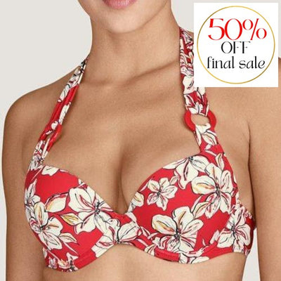 Aubade Parfums D'Ete' Moulded Push-Up Bikini Top In Red TU08-Swimwear-Aubade-Floral Sanguine Red-34-B-Anna Bella Fine Lingerie, Reveal Your Most Gorgeous Self!