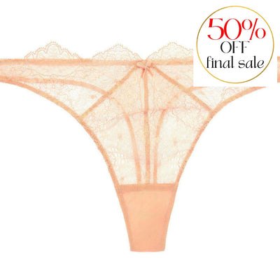 Dita Von Teese Lurex Lace G-String in Vintage Peach D23015-Panties-Dita Von Teese-Vintage Pink-XSmall-Anna Bella Fine Lingerie, Reveal Your Most Gorgeous Self!
